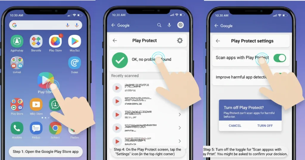 Disable google play protection steps